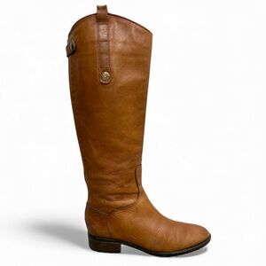 Sam Edelman Penny tall cognac brown leather old money preppy flat riding boots 6